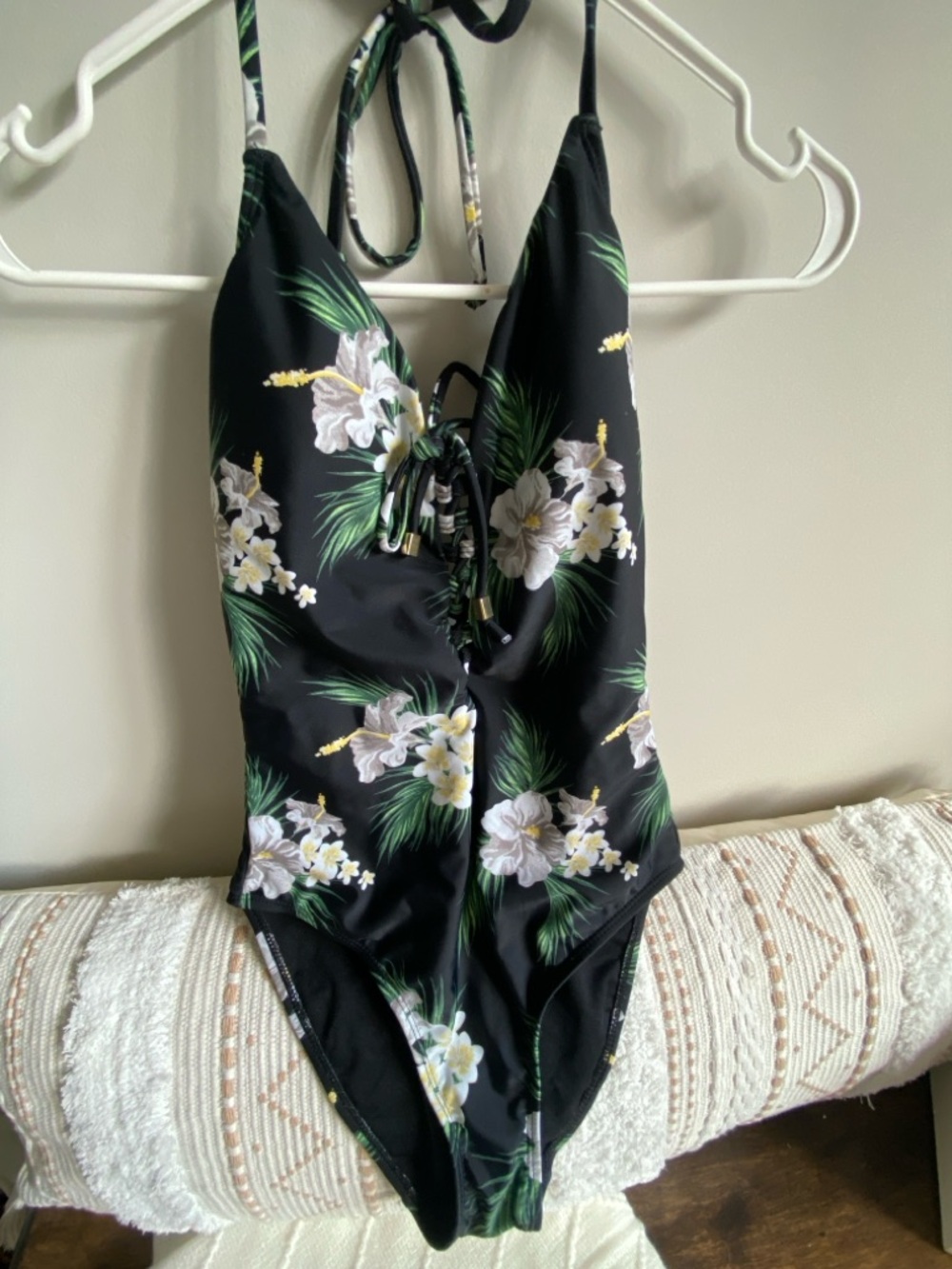 Tropical Floral One-Piece Swimsuit in Black